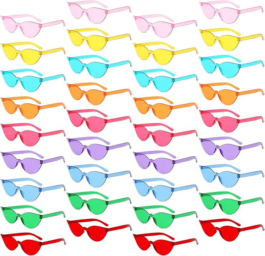 Pibupibu 36 Pcs Rimless Heart/Star/Butterfly/Flame/Cateye Party Sunglasses Bulk for Women Men, Fun Bachelor Party Glasses