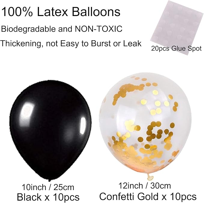 ZERODECO Black and Gold Party Decorations, Confetti Balloons Decorative Folding Fans Paper Pompoms Triangle Bunting Flags Garlands for Graduation Wedding Birthday Photo Backdrop Party Decorations