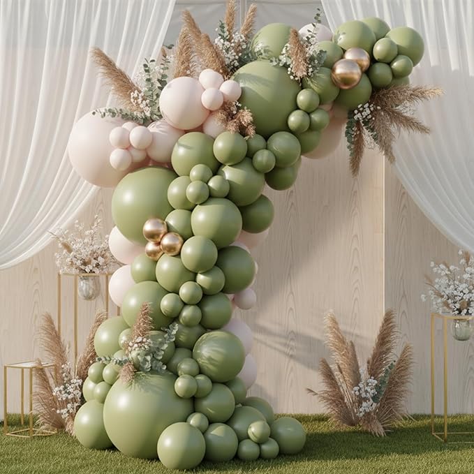 RUBFAC 135pcs Sage Green Balloons, Latex Olive Dusty Green Balloon Different Sizes 18 12 10 5 Inch for Garland Arch Birthday Party Graduation Baby Shower Wedding Safari Jungle Boho Decoration