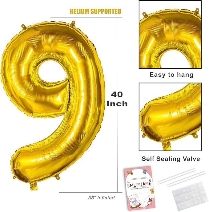 40 inch Number Balloon 0-9 Gold Large Number 90 Balloons,Digital Balloons for Birthday Party Celebration Decorations Supplies, Helium Foil Number Balloons for Wedding Anniversary