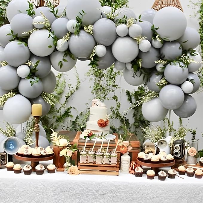 Voircoloria 110pcs Gray Balloons 12inch Grey Latex Party Balloons for Graduation, Wedding, Birthday, Gender Reveal, Baby Shower, Bridal Shower, Anniversary Party Decorations