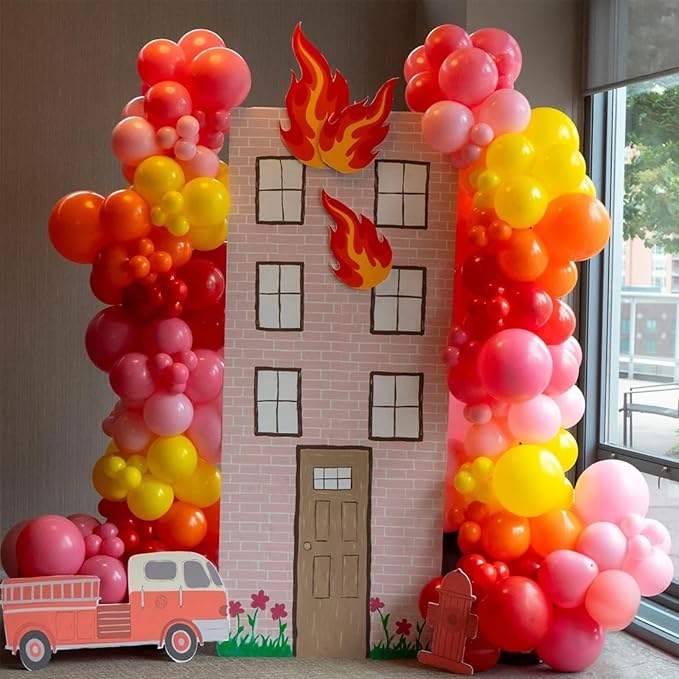 HILAVO Pink and Orange Balloons Light Pink Hot Pink Yellow Autumn Latex Balloons Pastel Pink Yellow Orange Helium Balloon for Fall Birthday Halloween Thanksgiving Tropical Fire Truck Party Decorations