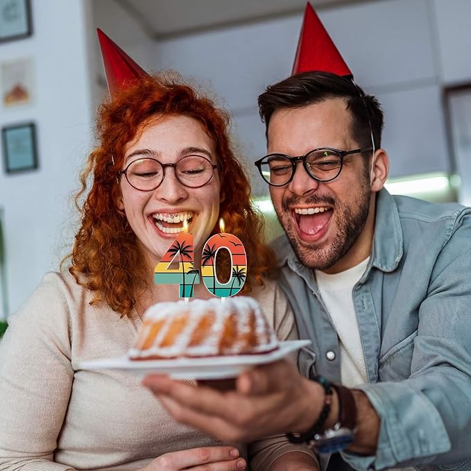 Conelist 40th Birthday Candles for Cake Vintage 1986 Cake Topper Retro 40th Happy Birthday Party Decorations for Men Women 1986, 2 Pack Number 40 Candle for 40 Years Wedding Anniversary Party Supplies