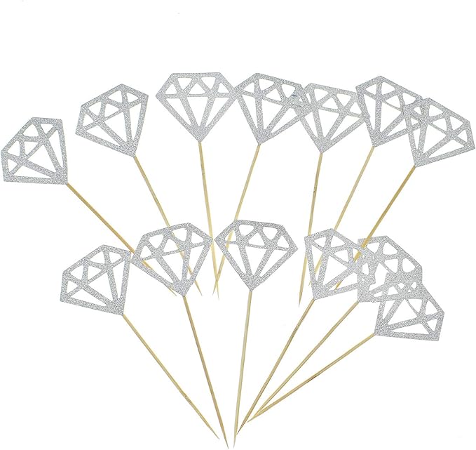 50 Pack Cupcake Toppers Silver Glitter Diamond Cakes Toppers Cupcake Decor Party Cake Decoration Supplies