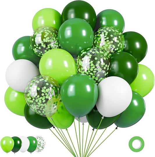 Green Balloons, 50pcs Dark Green and White Balloons, 12In Light Green Latex Balloon for St. Patrick's Day Jungle Forest Themed Birthday Decorations