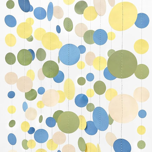 Sage Green Dusty Blue Yellow Beige Polka Dots Garlands Olive Green Macaron Yellow Dusty Blue Sand White Cream Nude Hanging Paper Circle Dots Streamer for Birthday Baby Shower Wedding Party Decorations