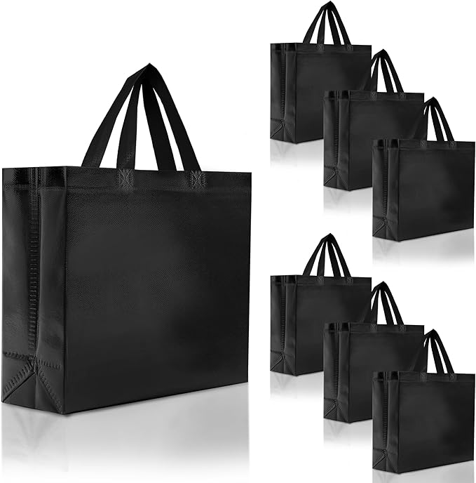 Nush Nush Set of 30 Black Gift Bags Bulk - Shiny Black Reusable Large Gift Bags with Handles - Ideal for Small Business, Big Parties and Events, Corporate Gifts, Halloween, Graduation - 13x5x11