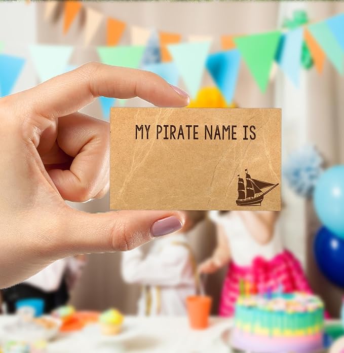 Pirate Birthday Decorations - 30 PCS What's Your Pirate Name Sign and Stickers Set, Treasure Hunt Birthday Party Supplies, Nautical Theme Pirate Party Favor