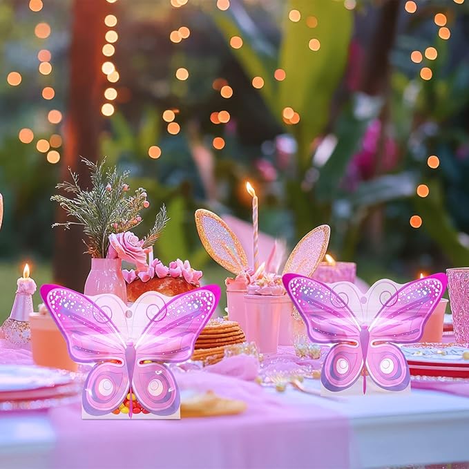 Resurhang 60 Pcs Butterfly Party Zipper Treat Bags Pink Food Goodie Gifts Bags Resealable Butterfly Themed Party Snack Candy Containers for Birthday Baby Shower Bridal Showers Supplies