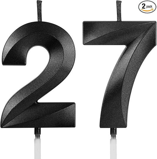 Number 27 Birthday Candles, 1.96 Inch Happy Birthday Cake Candles Cupcakes Topper Decoration for Birthday Party Wedding Anniversary Celebration Supplies (Black)