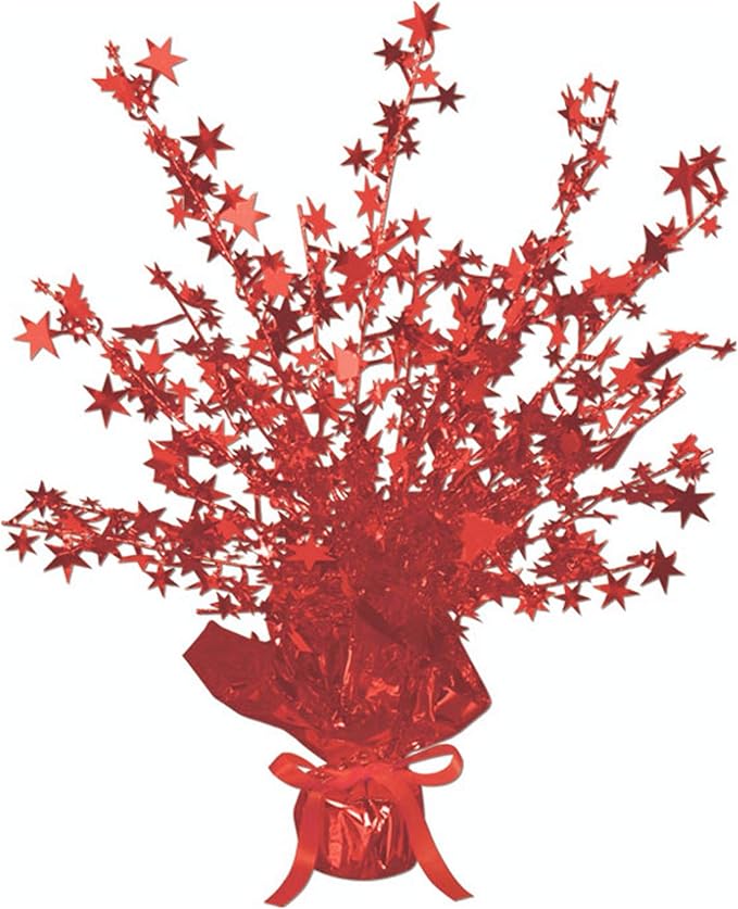 Beistle Star Gleam ‘N Burst Centerpiece, Red Metallic Table Display for Patriotic Holidays, USA Themed Events, 4th of July Parties, and Memorial Day Celebrations, 15”