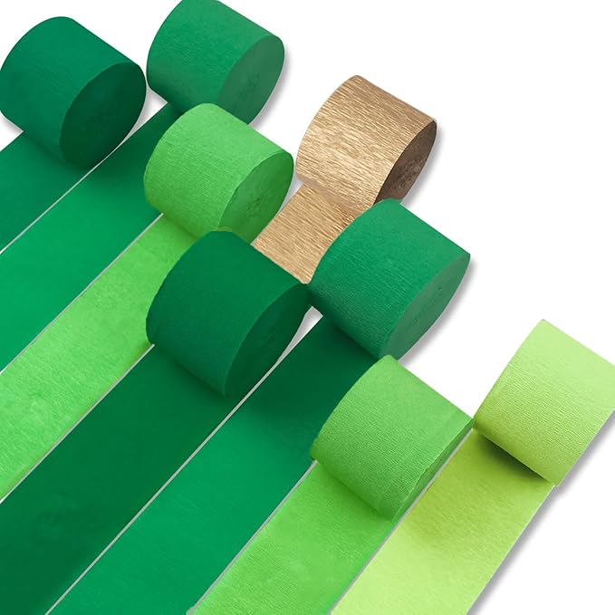 PartyWoo Dark Green Crepe Paper Streamers 8pcs 656 ft Pack of Emerald Forest Green Crepe Paper Sheets for Birthday Baby Shower Graduation Woodland Dinosaur Jungle Football Theme Party Decorations
