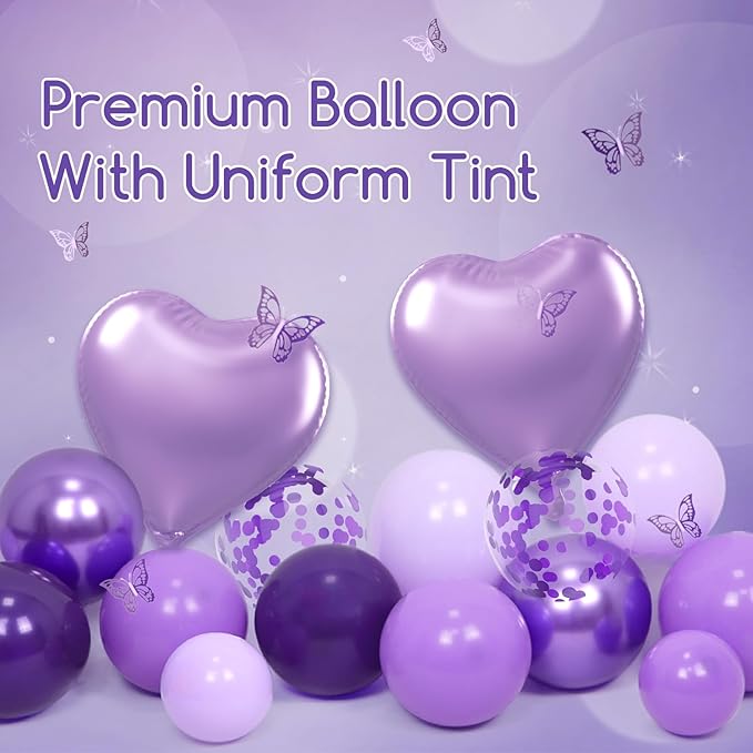 Purple Birthday Decorations for Women with Metallic Dark Pastel Purple Confetti Foil Balloons Fringe Curtain Banner for Women Birthday Decorations