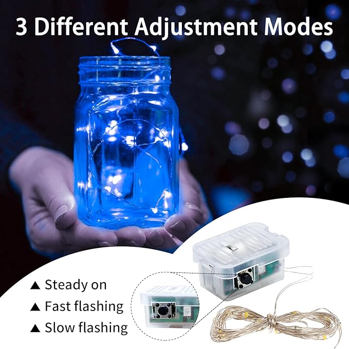 8 Pack Blue Fairy Lights 7Ft 20 LED Twinkle String Lights 3 Modes Battery Operated Waterproof Firefly Starry for Mason Jar Wedding Party 4th of July Christmas Day Table Centerpieces