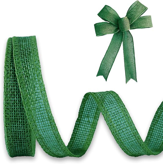 Dark Green Burap Ribbon 1/2 inch X 10 Yard Natural Dark Green Woven Ribbon DlY Handmade Solid WiredEdging Production Wreath Holiday Decoration Gift Ribbons for Gift Wrapping Green Ribbons