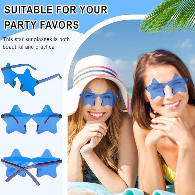 Semato 12 Pcs Star Sunglasses Bulk Rimless Red White and Blue Star Glasses Party Favors