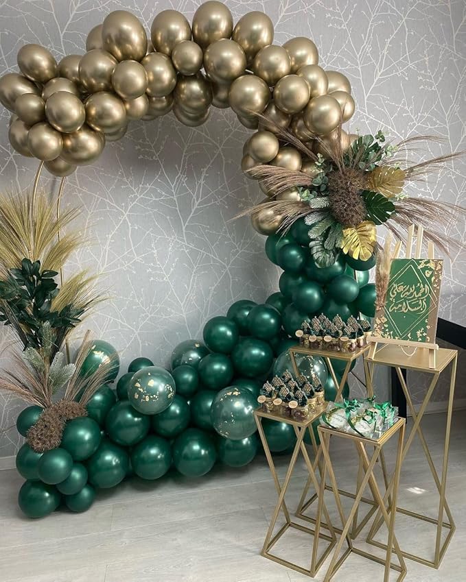 Lukiituke Dark Green Balloons,Green and Gold Balloons Arch Kit, 124Pcs Gold Latex Balloons 4 Size for Birthday,St.Patrick's Day,Graduation,Jungle Party Decorations