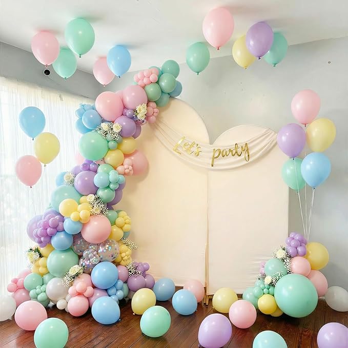 Pastel Balloons Set, 60PCS Macaron Light Pink Yellow Green Blue Purple Balloon, 12 Inch Colorful Confetti Balloons Rainbow Helium for Girls Easter Birthday Wedding Baby Shower Party Decorations