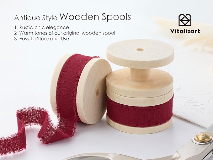 Vitalizart Burgundy Cotton Ribbon Handmade Fringe 5/8" x 21 Yd Red Pure Natural Cotton Ribbons for Gift Wrapping Wedding Invites Bridal Shower Bouquets Holiday Decor