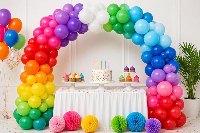 100 Pack Balloon Arch Kit – 12 Inch Assorted Rainbow Latex Balloons with Arch Strip, Glue Dots & Ribbon – Balloon Garland Decoration Set for Birthday, Baby Shower, Graduation & Party Decor