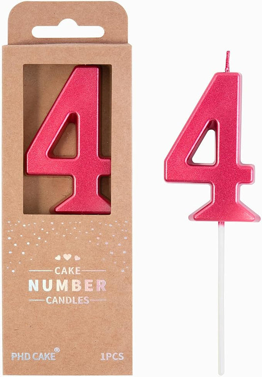 PHD CAKE 2.76 Inch Modern Red 4 Number Birthday Candles, Red Number Candles, Cake Number Candles, Party Celebration