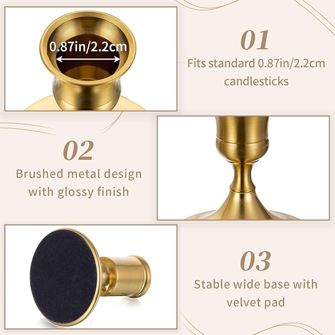 Sziqiqi Candlestick Holders Taper Candle Holders - Gold Candle Stick Candle Holder Bulk Decorative Table Centerpiece for Wedding Reception Christmas Dinner Bridal Showers Party Decor Pack of 12