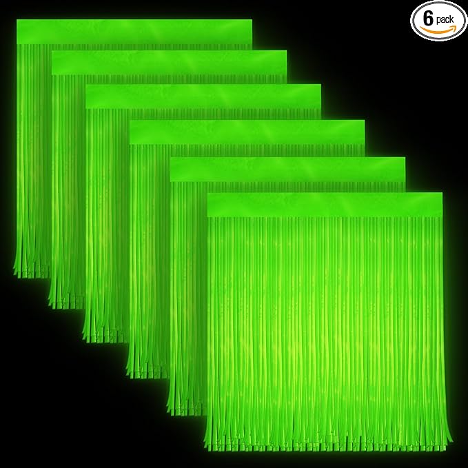 6 Pack Glow in The Dark Curtains Party Supplies 6.6 x 3.3 Ft Glow Tinsel Foil Fringe Curtains Photo Booth Prop Backdrop Streamer for Birthday Holiday Neon Party Decorations