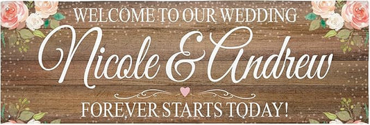 Let's Make Memories Personalized Banner - Wedding, Anniversary, Engagement Party Decorations - Customized Banner - Any Text - Indoor/Outdoor Vinyl - Rustic Celebration - Brown - 8 ft