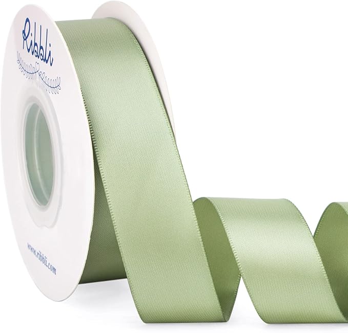 Ribbli Dusty Sage Satin Ribbon Double Faced Satin 1 Inch x Continuous 25 Yards-Sage Green Ribbon for Gift Wrapping Crafts Wedding Decoration Bows Bouquet Floral Arrangement