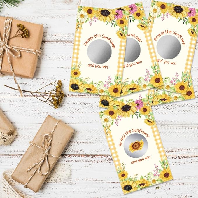 50 Pcs Sunflower Themed Scratch off Game Cards, Sunflowers Housewarming Party Scratch Cards for Rustic New Home New House, Lottery Group Games Activity Supplies, Housewarming Party Game Card