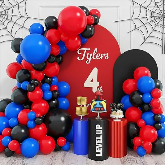 Red Blue Black Balloon Arch Garland Kit, 101 Pcs Matte Red Black and Royal Blue Latex Balloon Garland Set for Boys Kids Man Halloween Cool Spider Theme Party Birthday Graduation Party Decorations