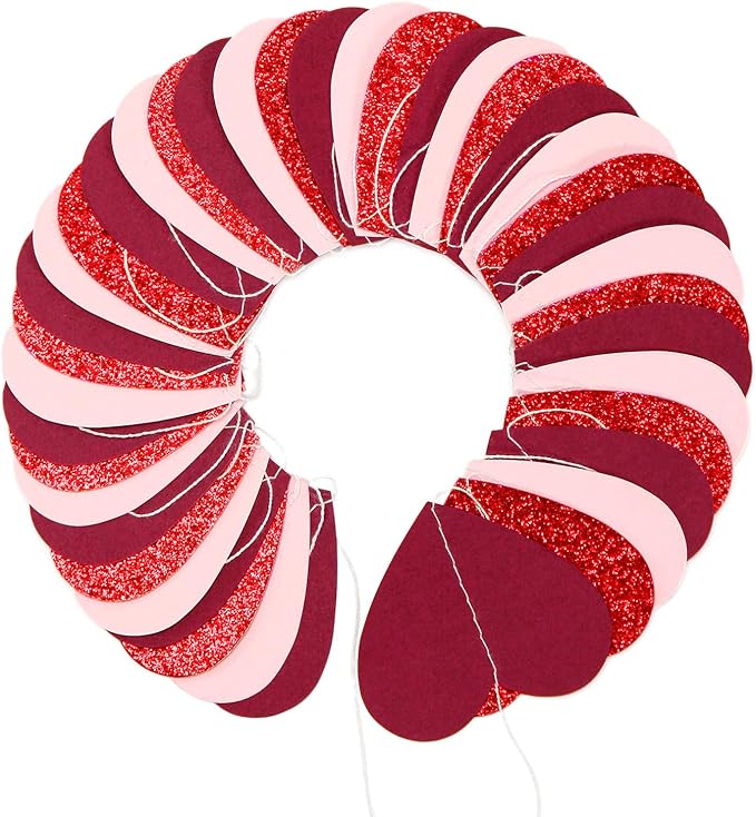 Burgundy-Red Light-Pink Valentines Party-Decorations Heart-Garland - 52ft Glitter Galentines Hanging Streamers Banner,Women Romantic Special Night Wedding Bachelorette Birthday Backdrop Decor Burgleda