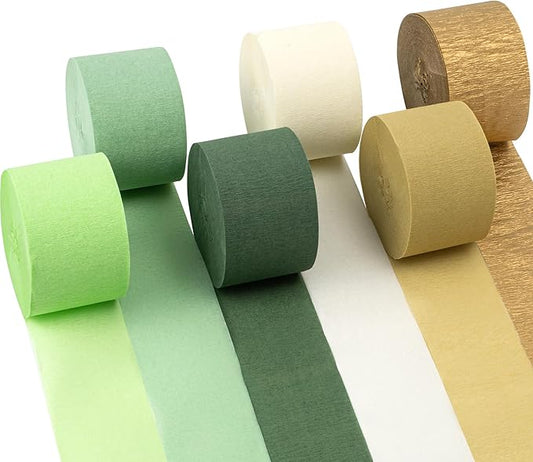 Crepe Paper Streamers 6 Rolls 492ft,Pack of Olive Green Khaki Streamers Party Decorations,Crepe Paper Roll for Wedding,Green Boho Wedding,Bachelorette Decorations (1.8 Inch x 82 Ft/Roll)