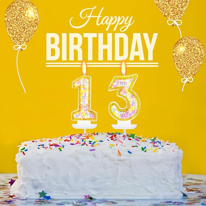 13th Birthday Candle for Cake, Colorful Macaron Numeral Candles for Boys/Girls, Birthday Party Cake Decorations, Golden Cake Topper for Birthday Party Supplies (Number 13)