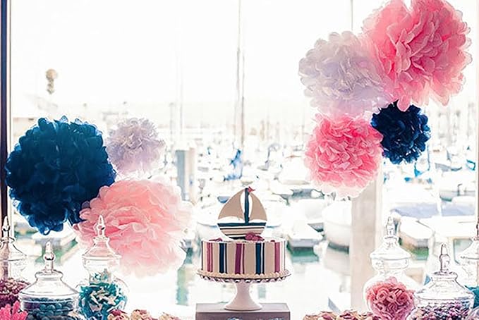 ZOOYOO Rose Gold Tissue Paper Pom Poms Set 12PCS Blush Pink Tissue Paper Flowers Decorations for Wedding, Bachelorette, Birthday Party, Bridal Shower Decorations, Baby Shower Decor