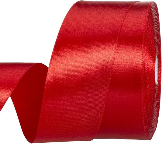 YASEO 1 1/2 Inch Red Solid Satin Ribbon, 50 Yards Craft Fabric Ribbon for Gift Wrapping Floral Bouquets Wedding Party Decoration