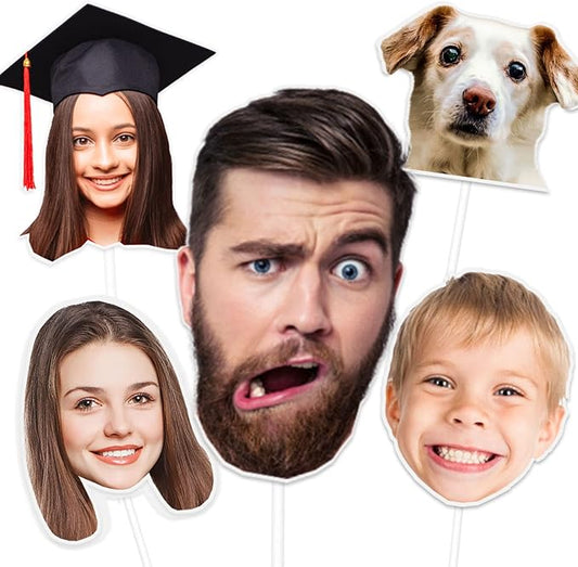 Head Cutouts on a Stick, Custom Fat Face Head on a Stick with Photo Face Fan for Birthday Graduation Wedding Party(1 pc)