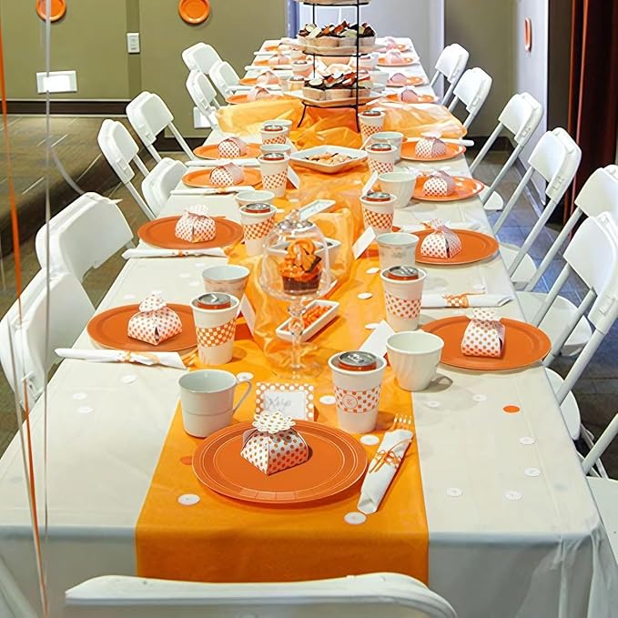 50Pcs Orange Paper Plates - 9" Round Disposable Dinner Plate for Halloween Baby Shower Orange Birthday Party Supplies