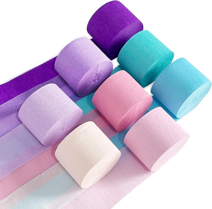 Pastel Crepe Paper Streamers 8 Rolls 656ft Party Streamers for Mermaid, Baby Shower, Under The Sea Party Decorations for Girls