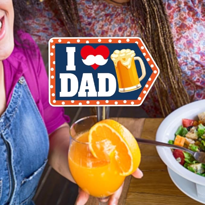 Happy Father's Day Party Vase & Tabletop Decor Cut-Out Cards - Happy Father's Day Double-Sided Printed Table Centerpieces - Father's Day Themed Party Essential Decorations (Set of 12 Pieces)