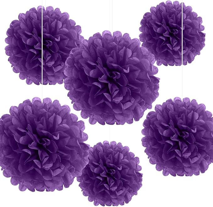 Binpeng Paper Pom Poms Hanging Paper Flower Ball Wedding Party Celebrations Decorations Outdoor Decoration Flowers Craft for Party Birthday Party (deep Purple 6pcs)