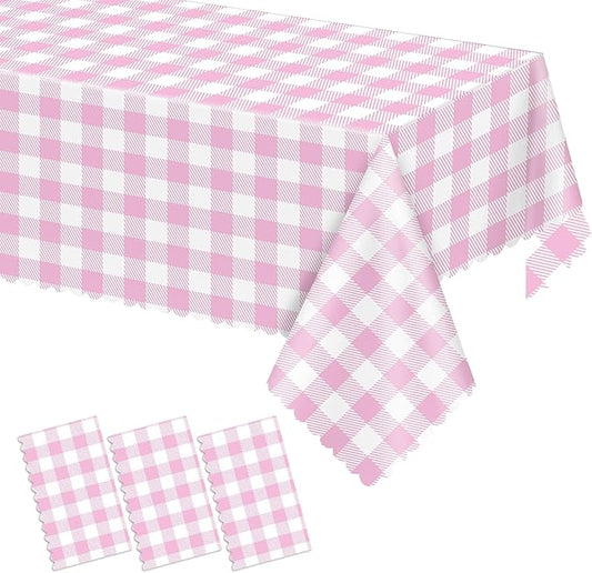 3 Pack Pink and White Checkered Tablecloth, 54 X 108Inch Plastic Red Gingham Table Cloth Waterproof Red Checkered Table Cover for Easter Mother's Day Wedding Birthday Anniversay Baby Bridal Shower