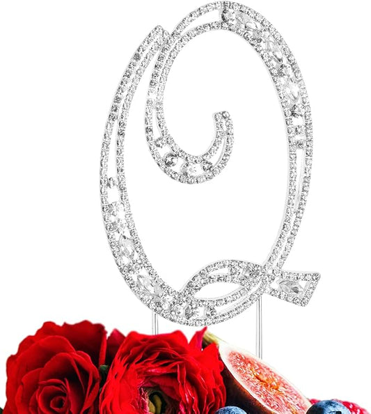 LINGPAR Letter Q Cake Topper Rhinestone Crystal Silver Letter for Wedding or Anniversary Birthday Party Decoration Supplies