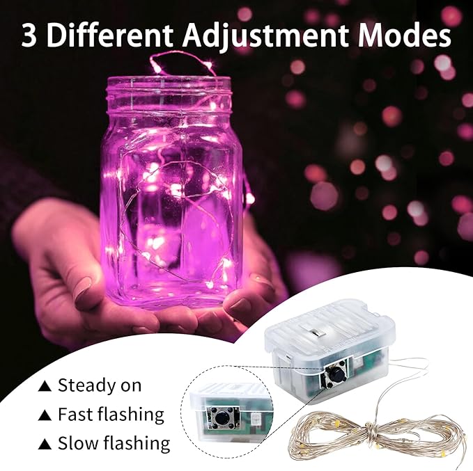 100 Pack Pink Fairy Lights 7Ft 20 LED Twinkle String Lights 3 Modes Battery Operated Waterproof Firefly Starry for Mason Jar Party Wedding Christmas Valentines Day Table Centerpieces