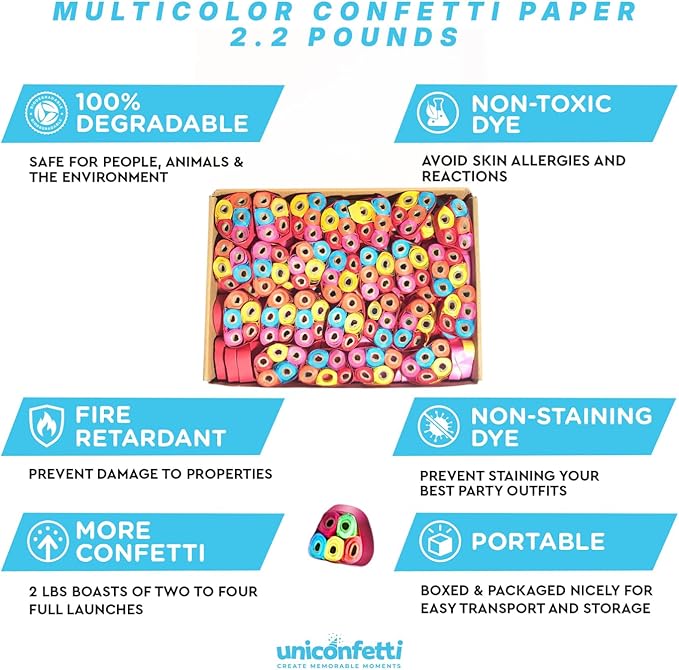Streamer Paper Refill for Confetti Launcher – 2.2lbs/1kg Bulk Multicolor Streamers, Biodegradable, Fire-Resistant, Non-Staining | Weddings, Concerts, Events & Parties