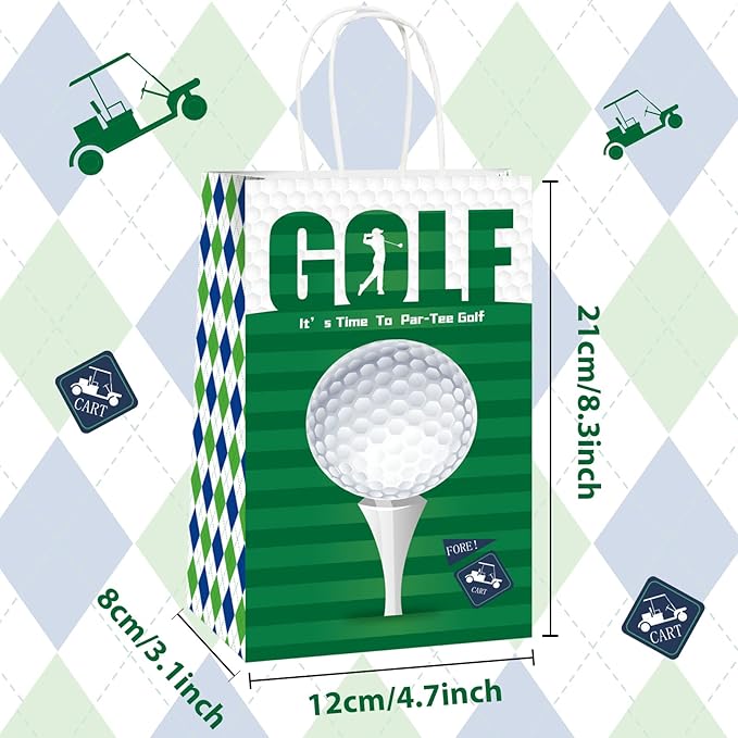 gisgfim 12 Pieces Golf Party Favor Bags Golf Birthday Goodie Treat Paper Bags Golfs Party Supplies Decorations for Baby Shower Birthday Gifts