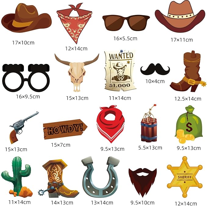 19 Pieces West Cowboy Photo Booth Props Kit, Cowboy Western Party Decorations Selfie Props for Western Cowboy Theme Party Favors Supplies (Cowboy)