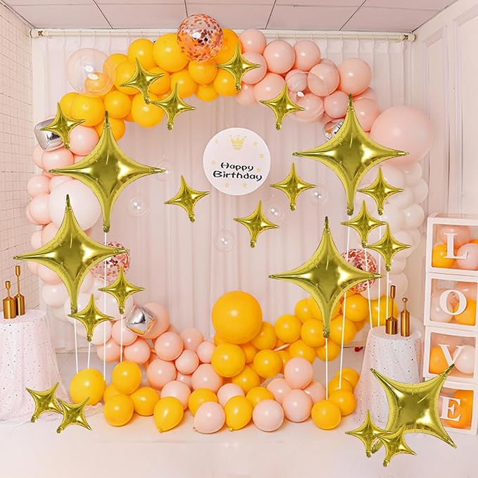 TONIFUL 30Pcs 26In&10In Star Balloons Large Gold Four Pointed Star Shape Foil Balloons Mini Star Mylar Balloons for Birthday Wedding Baby Shower Anniversary Engagement Party Decorations Supplies