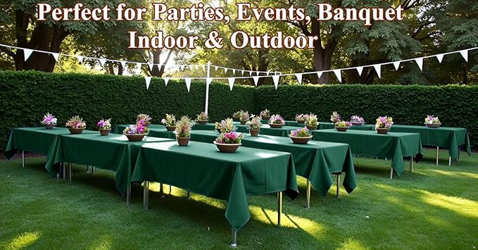 [6 Pack] Dark Green Paper Tablecloth Disposable for Rectangle Tables, 54 X 108 Inch Party Table Cover with Plastic Backing, Waterproof 3 Ply Table Cloth for Christmas Parties St. Patrick's Day
