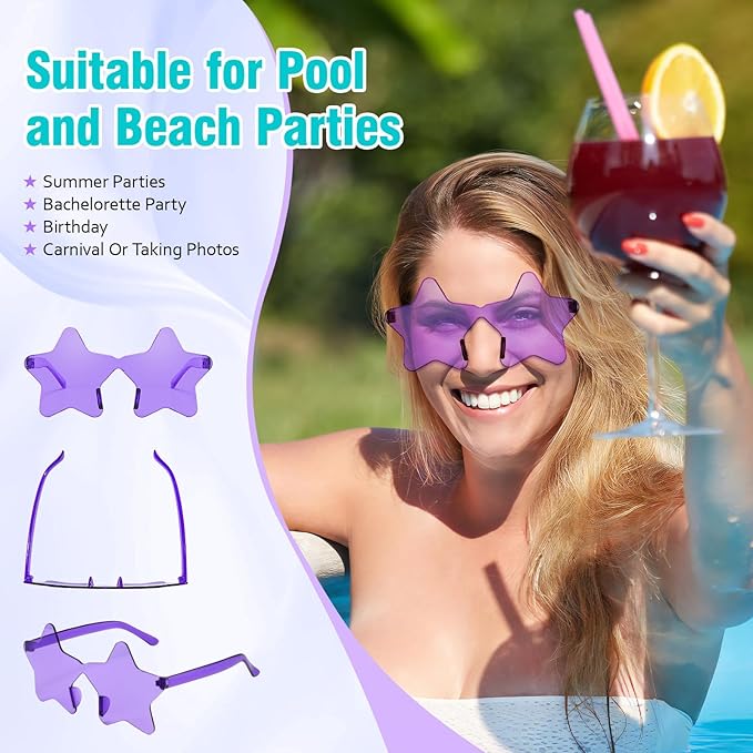 Pibupibu Wholesale 40 Pack Rimless Star Shaped Sunglasses Bulk Adults Unisex, Fun Colorful Pentagram Glasses Party Favors